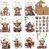 Motiskyy 80 Sets Christmas Highland Cow Blessed Note Cards Bulk with Envelopes and 4 Sheets Stickers Vintage Merry Christmas Card Snowflake Funny Thank You Cards Bulk for Xmas Holiday Employees Gift