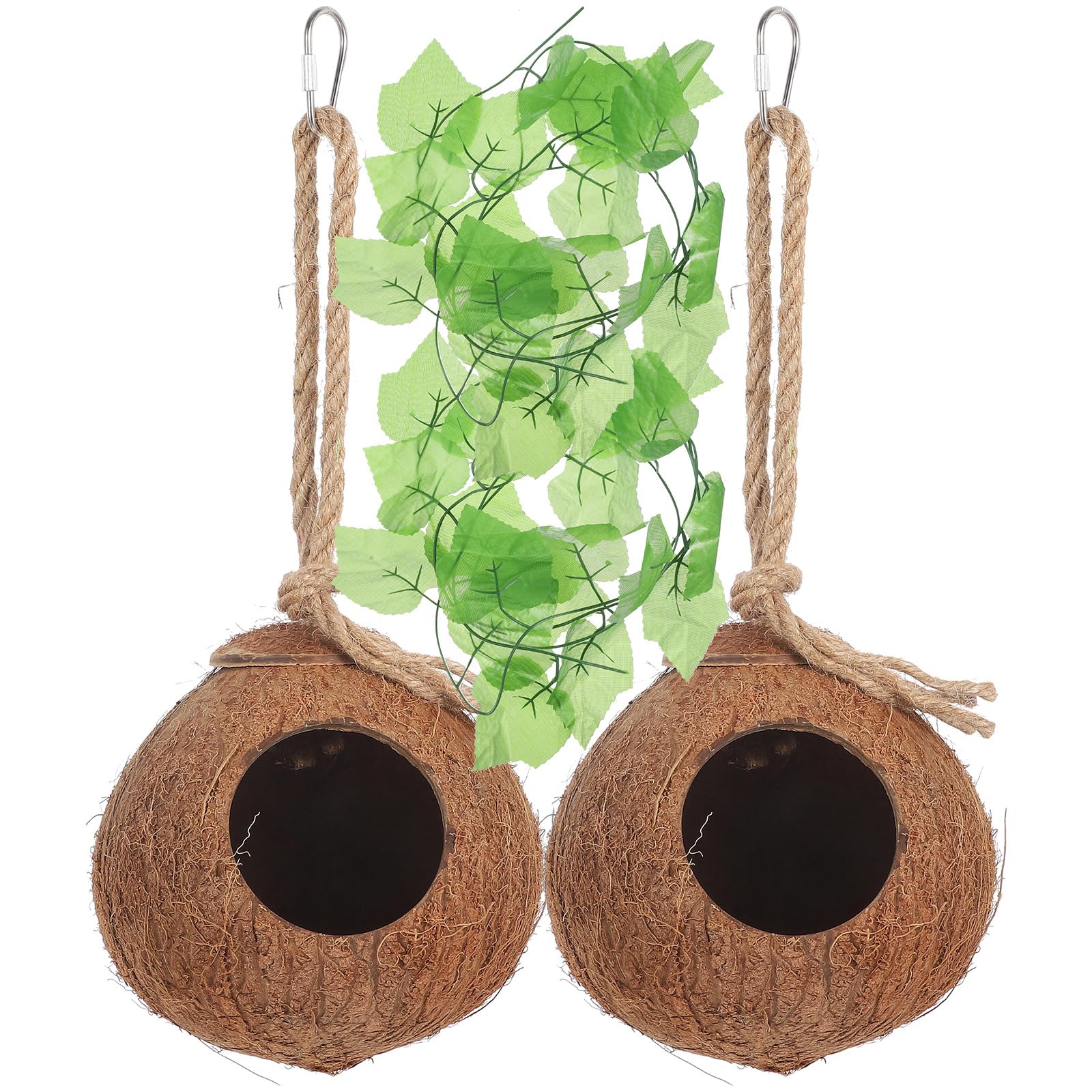 VILLCASE 2pcs Lizard Coconut Nest, Gecko Hut Bird Hut Gecko Nest Coconut Reptile Hideouts Hanging House House for Leopard Gecko, Bird, Reptiles, Small Animal