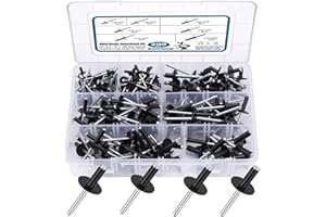 SATANTECH 200PCS Black Rivets Pop Rivets Assortment Kit, Large flange Aluminum Rivets(1/8" 3/16" 1/4") Assorted Blind Rivets with Case