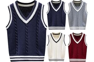 Boys Sweater Vest Cable Knit V-Neck Sleeveless Sweater Kids Plain Pullover School Uniform Fall Winter Clothes