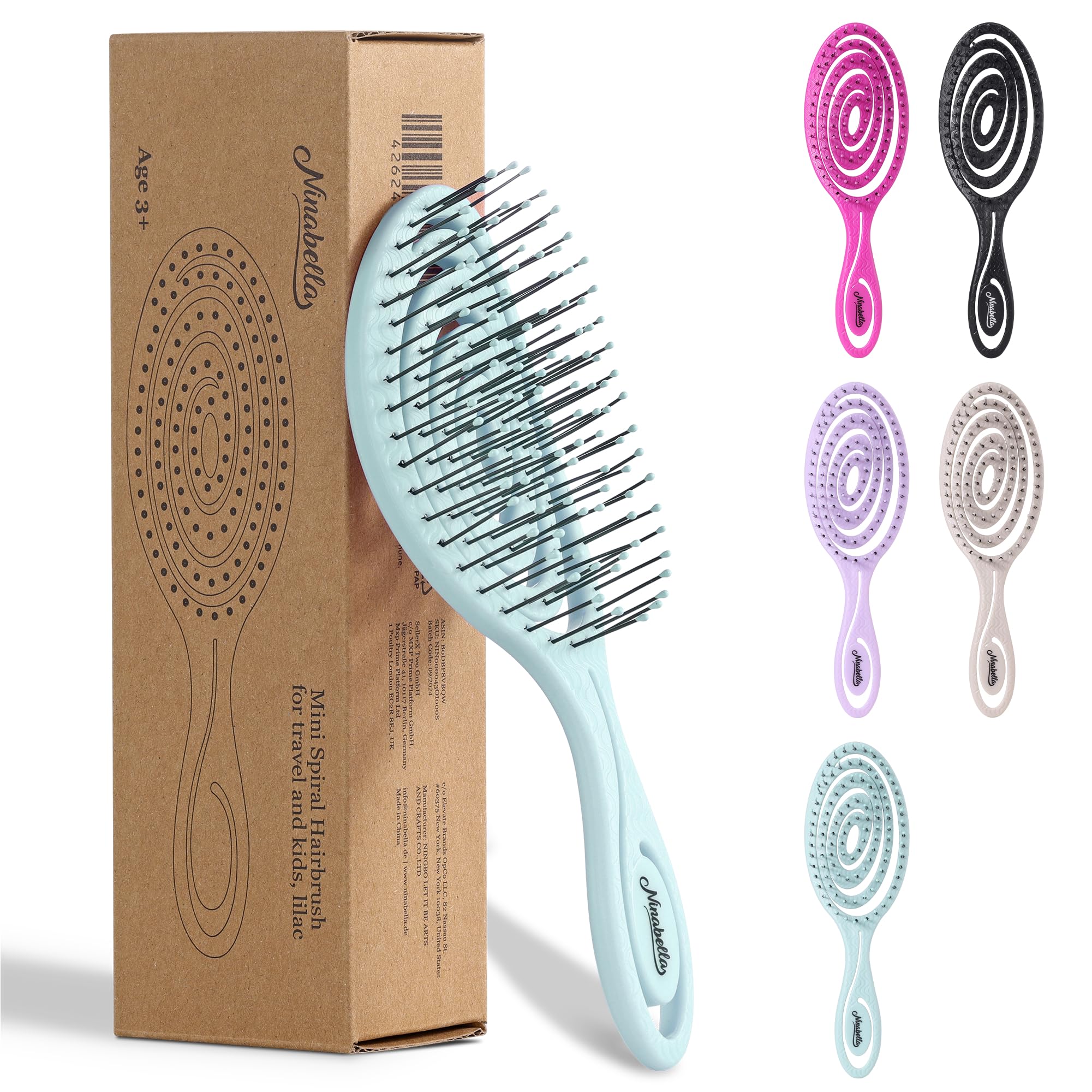 Ninabella Mini Detangling Hair Brush for Women & Men - Does not Pull, Removes Tangles, Brushes for Straight, Curly & Wet Hair - Unique Spiral Detangle Brush -Perfect for on the go, Mint Green