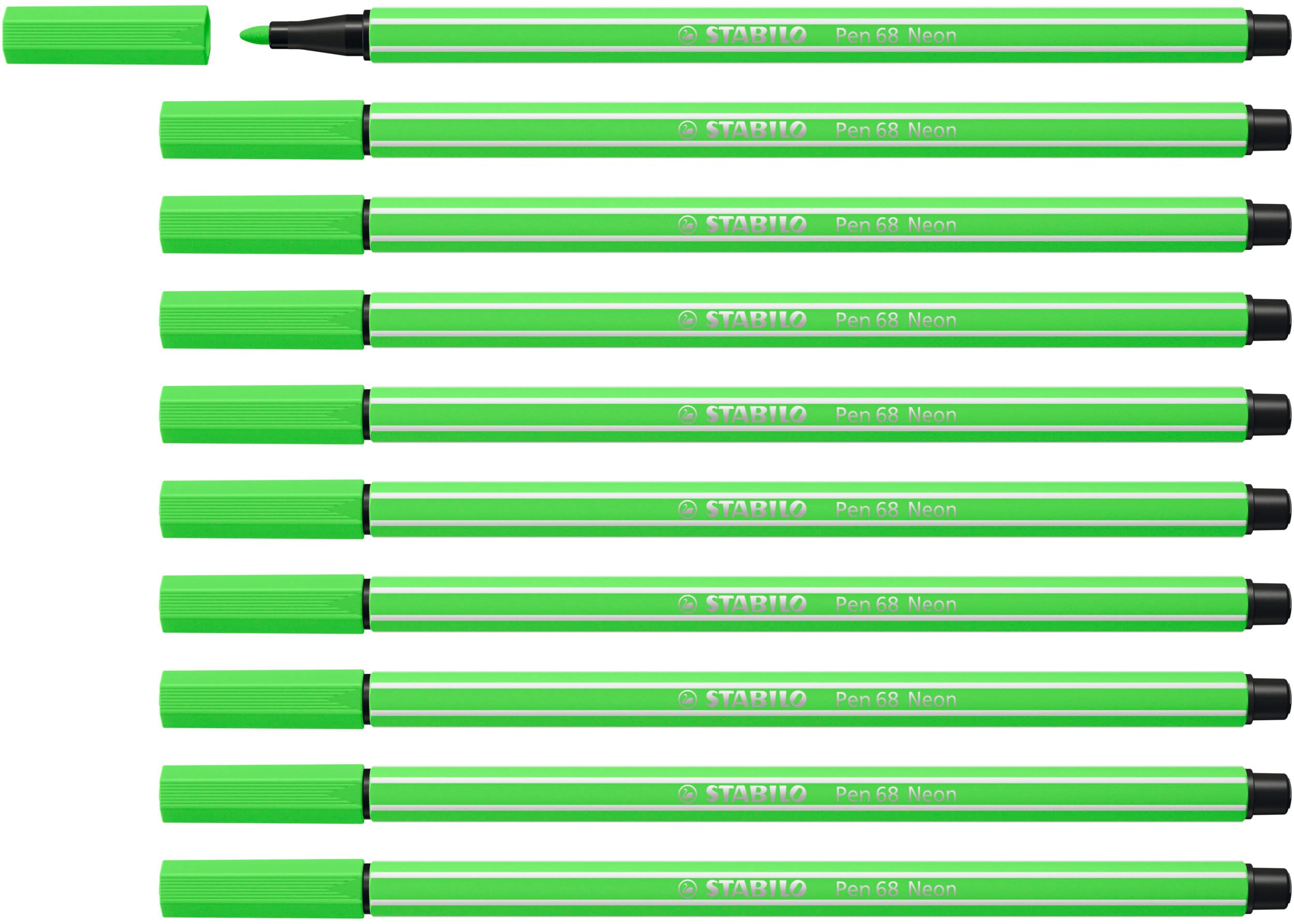STABILO Pen 68 - Premium Fibre-Tip Pen - Pack of 10 - Neon Green — image 1