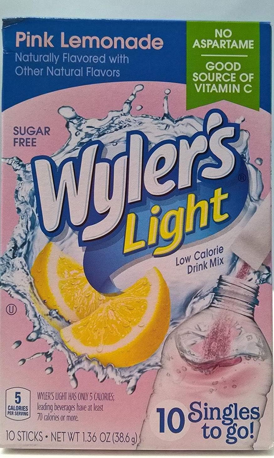 Wylers Light Pink Lemonade Sugarfree Singles to Go Drink Mix 38.6g 10 Sachets - Pack of 3
