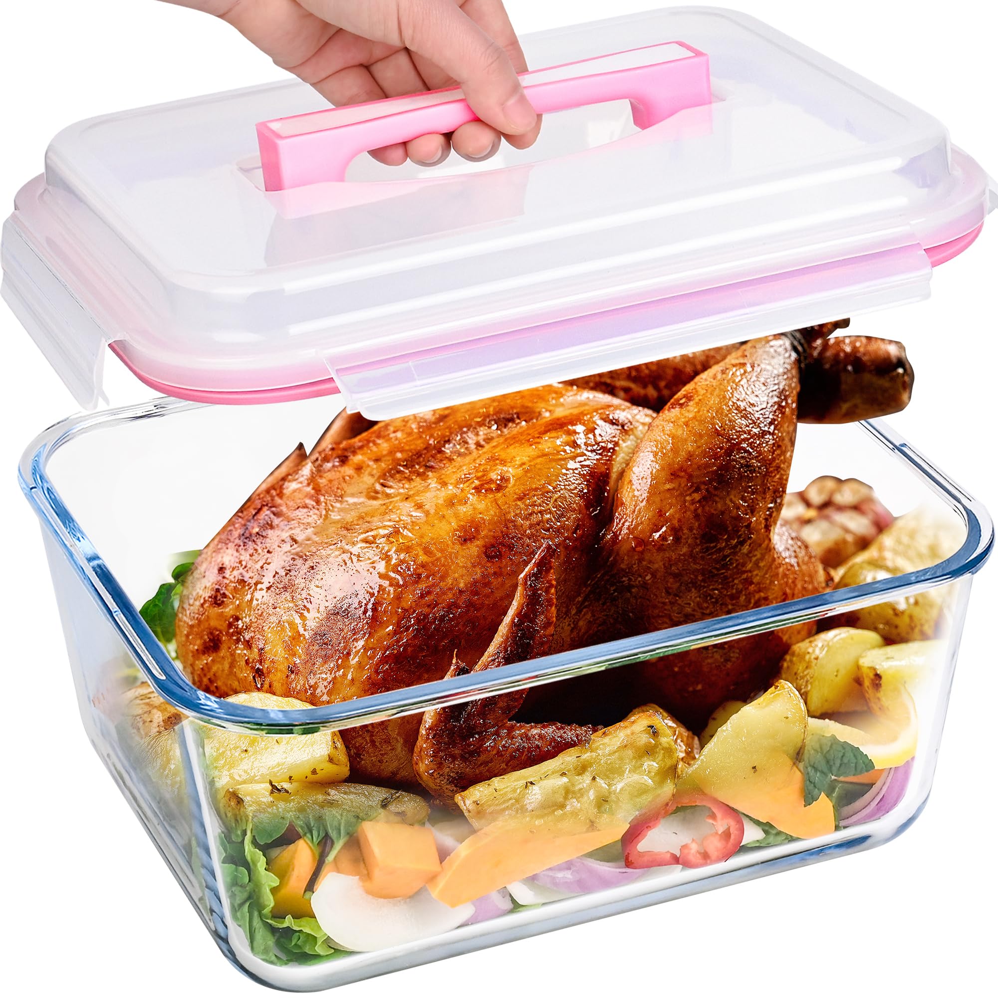 Photo 1 of ***CLIPS BROKEN*** LOVYANXUE 190oz / 24Cup Extra Large Glass Storage Containers with Lids, Glass Bread Box Airtight Bread Container, Ideal Food Storage Containers, Roasting Turkey/Chicken/Cookie, Oven&Dishwasher Safe
