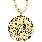 HAQUIL Stainless Steel Seal of The Seven Archangels Medallion Pendant Necklace, Box Chain, Jewelry Gift for Men and Women