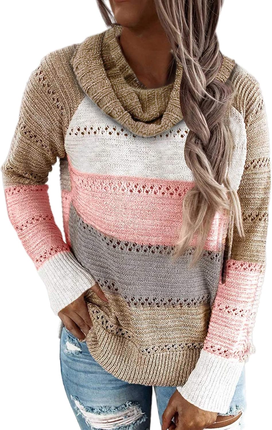 BLENCOT Women's Lightweight Color Block Hooded Sweaters Drawstring Hoodies Pullover Sweatshirts at  Women’s Clothing store