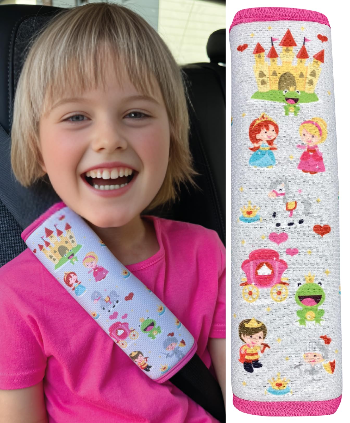 HECKBO 1x Kids Car Seat Belt Pads Seat Belt Protectors - Princess - Seat Belt Pads for Kids and Babies- Ideal for Any Seat Belt Car Booster Seat Kids Bicycle