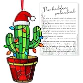 (Acrylic) Christmas Cactus Ornament with Card, Christmas Cactus Gifts for Women, Arizona Gifts for Office, Home, Kitchen Decor, Saguaro Themed Gift Decorations Stuff, Desert Ornament for Xmas Tree