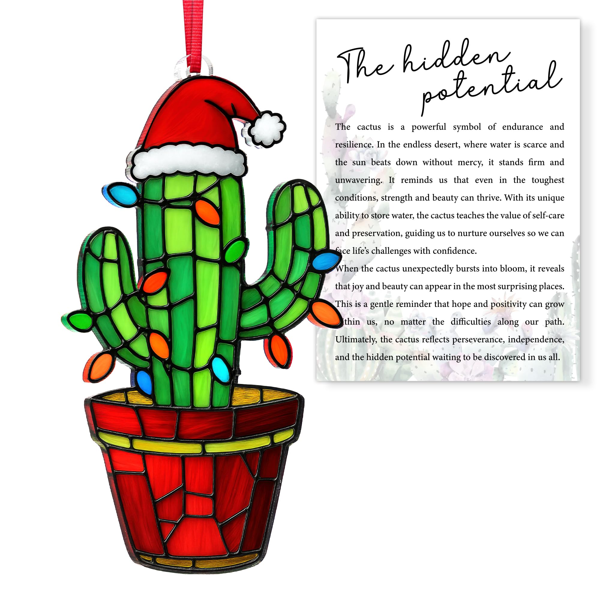 Photo 1 of (Acrylic) Christmas Cactus Ornament with Card, Christmas Cactus Gifts for Women, Arizona Gifts for Office, Home, Kitchen Decor, Saguaro Themed Gift Decorations Stuff, Desert Ornament for Xmas Tree