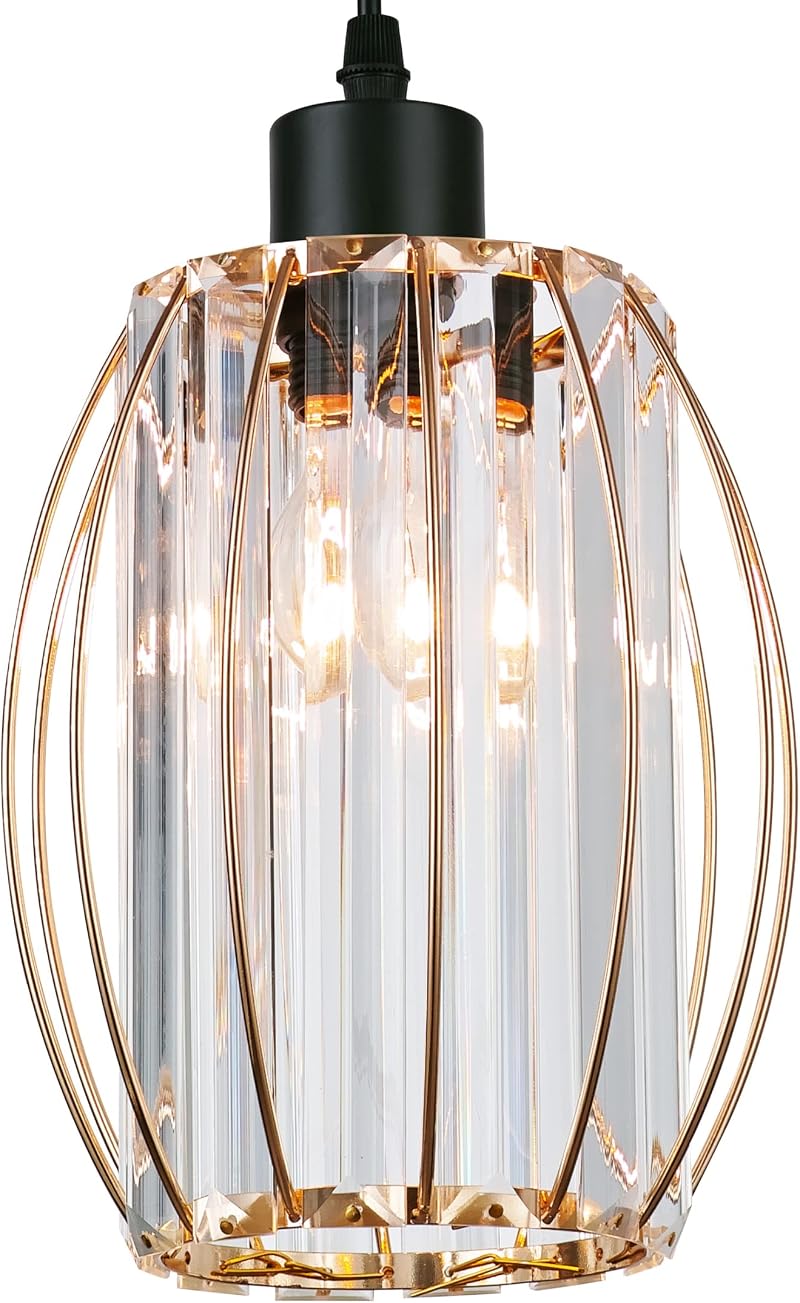 Giggi Gold Crystal Light Shade Cylinder 16x20cm with Oval Rings