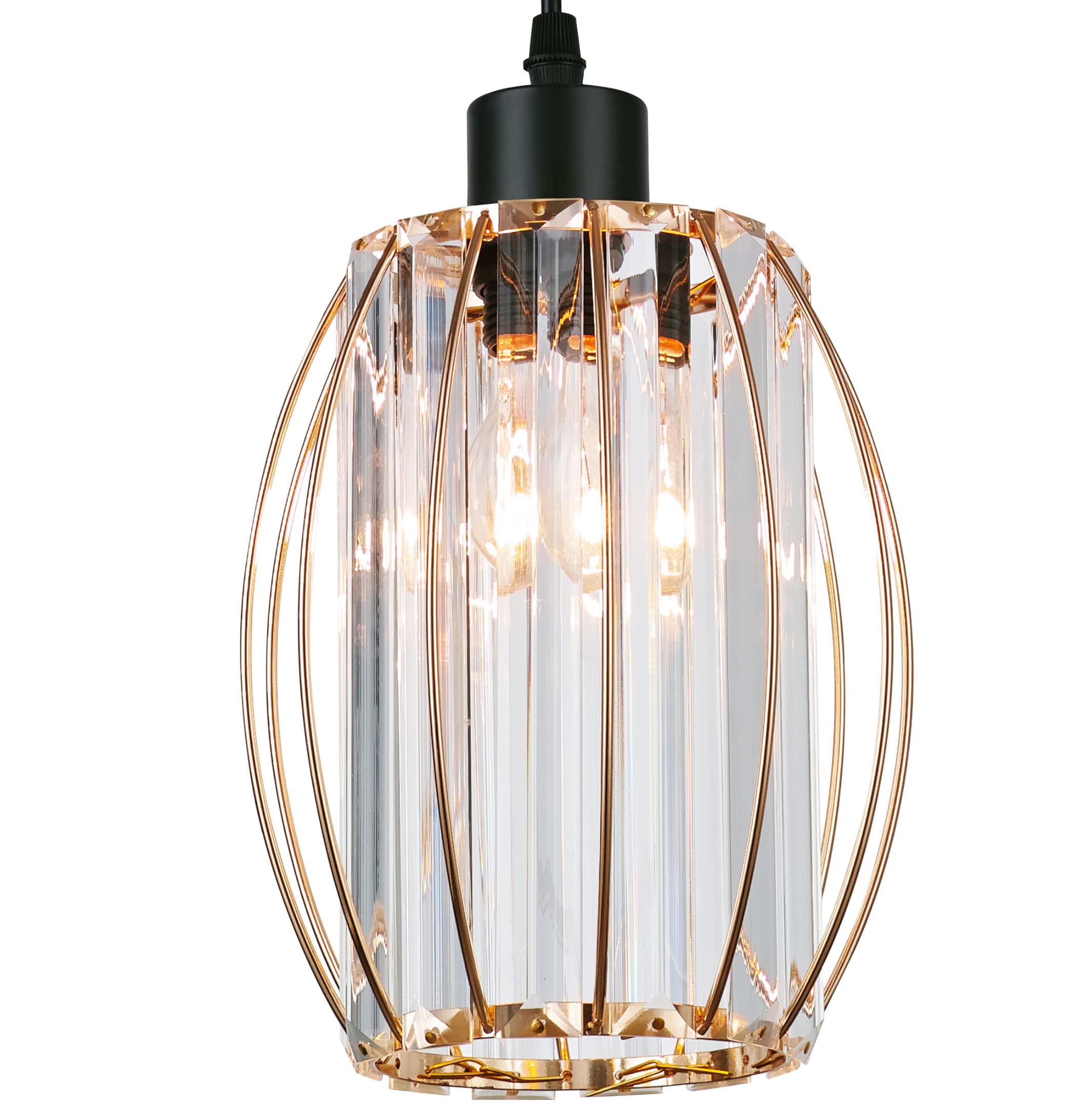 GIGGI Small Gold Crystal Light Shade 16cm x 20cm, Cylinder Shape with Oval Rings, Lampshades for Ceiling Lights, Lamp Shades for Bedroom, Living Room, Kitchen, Hallway