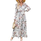 ANRABESS Women’s Long Sleeve Floral Maxi Dress Boho Flowy Wrap Slit V Neck Beach Fall Wedding Guest Party Vacation Dresses