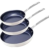 Nuwave 3-Piece Fry Pan Set, 8”, 10”, 12” Forged Lightweight, G10 Healthy Duralon Blue Ceramic Ultra Non-Stick, Induction-Ready & Works on All Cooktops, Ergonomic Stay-Cool Handles