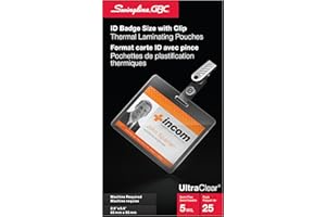 GBC UltraClear Thermal Laminating Pouches, Badge/ID Card Size with Clip, 5 Mil, 25 Pack (3202011)