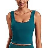 Smooth Womens Workout Tank Tops U Neck Longline Sports Bra Padded Yoga Crop Tank Top with Built in Bra