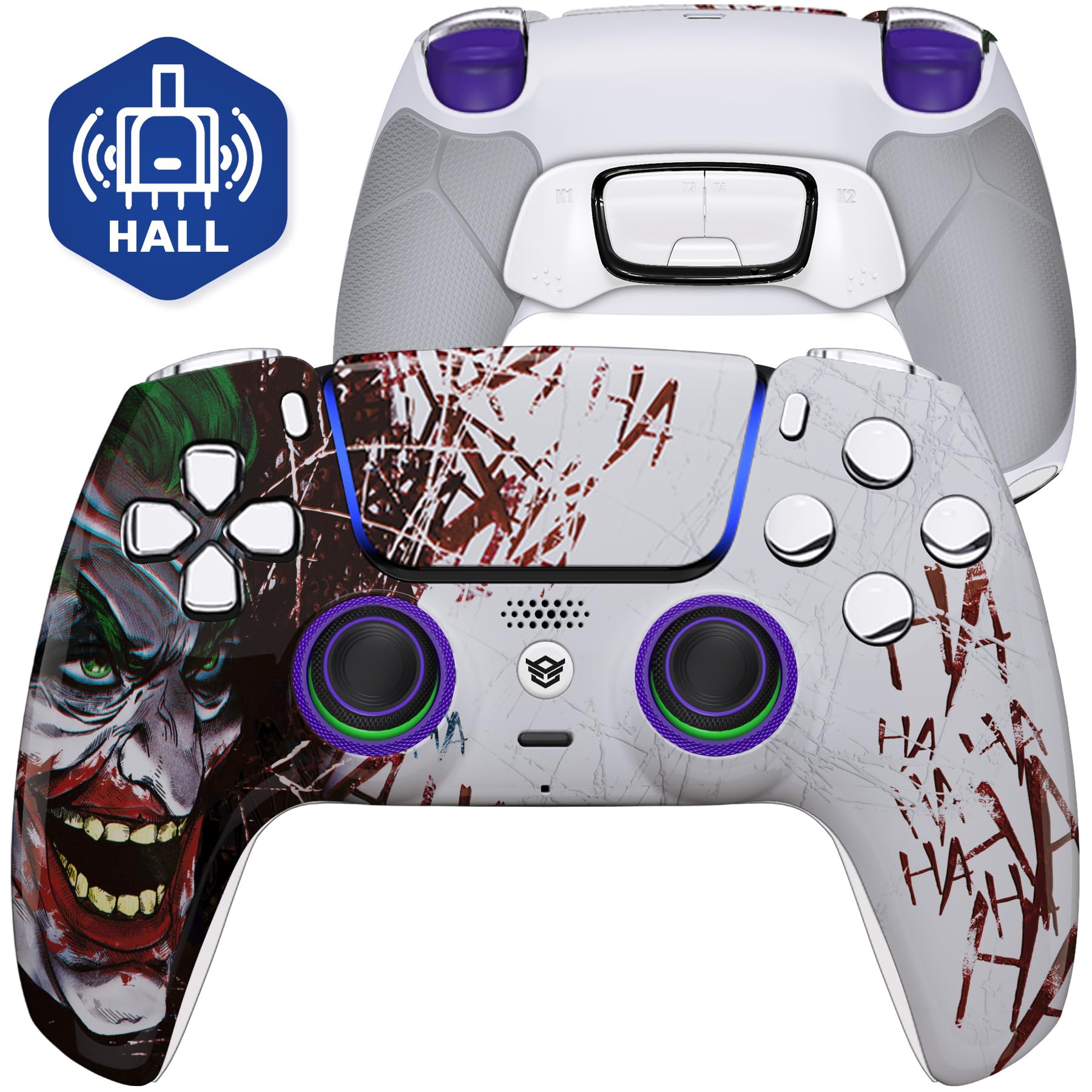 HEXGAMING ULTIMATE Hall Effect Wireless Controller Compatible with ps5-4 Back Buttons, Mouse-Click Hair Triggers, Interchangeable Thumbsticks - Clown Hahaha