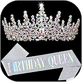 COCIDE Birthday Queen Sash for Women, Tiara and Rhinestone Headband Set, Glitter Crown Hair Accessories for Girls Party Supplies and Decorations