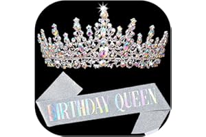 COCIDE Birthday Queen Sash for Women, Tiara and Rhinestone Headband Set, Glitter Crown Hair Accessories for Girls Party Supplies and Decorations
