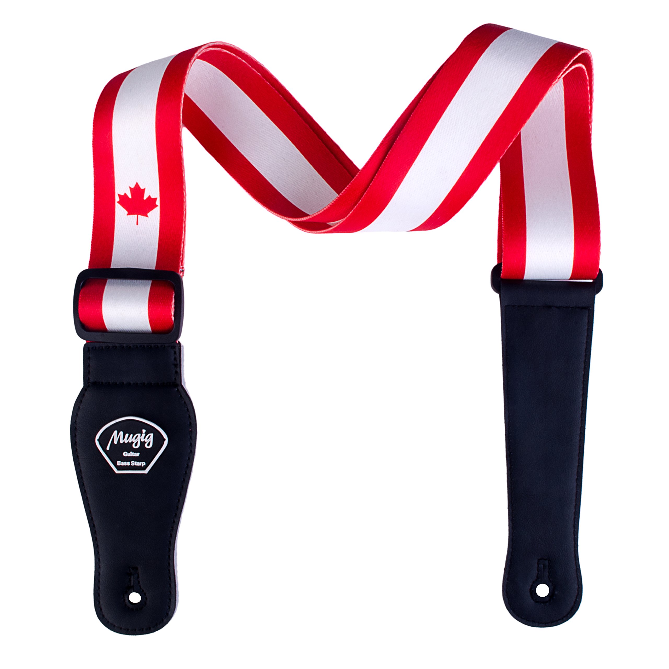 Guitar Strap Bass Mugig Adjustable Soft Cotton with Pick Pocket (Maple Leaf)