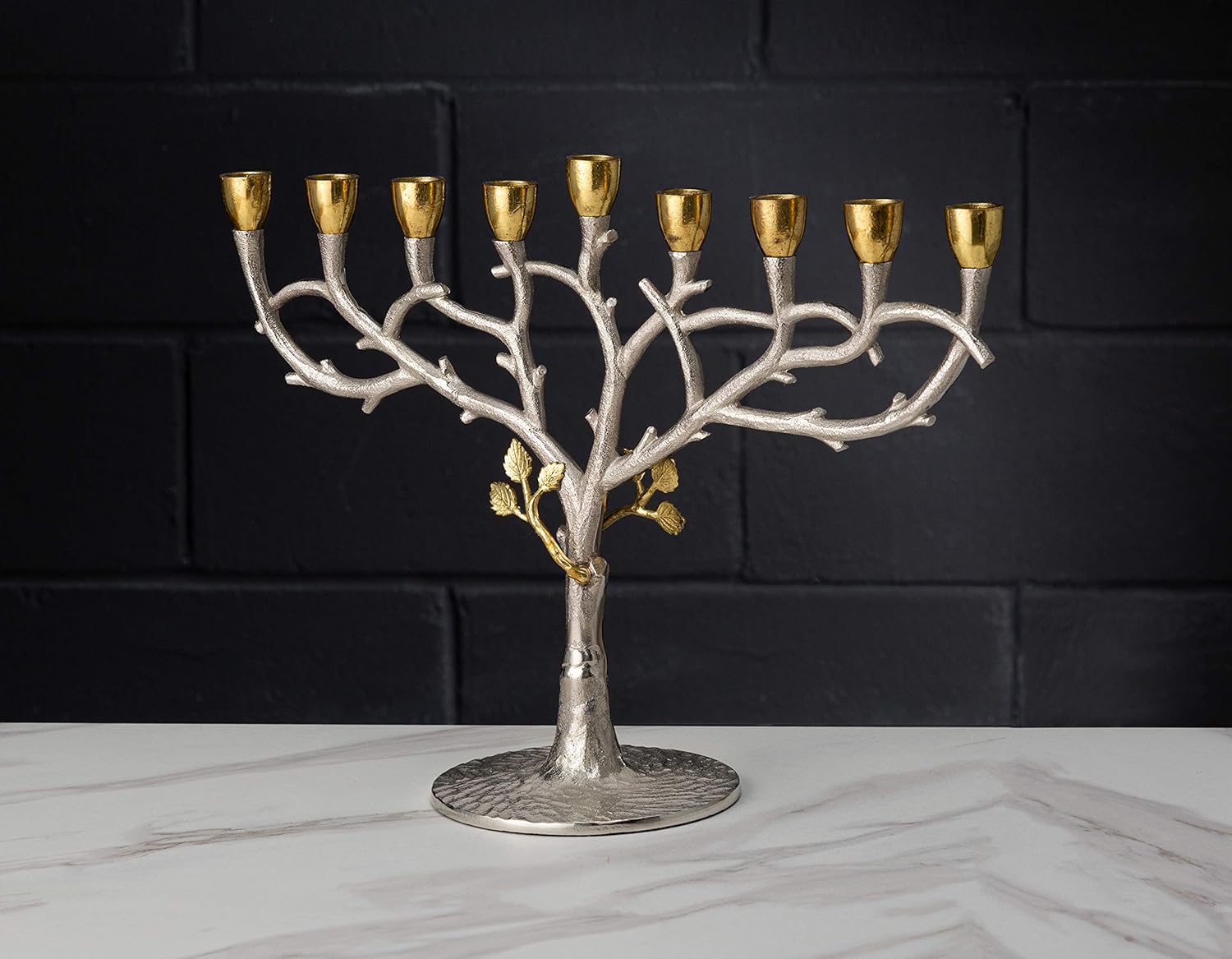 Classic Touch Decorium Two-Tone Menorah, Silver and Gold, with Leaf Design on Oil Cups- for Hanukkah Use: Home & Kitchen