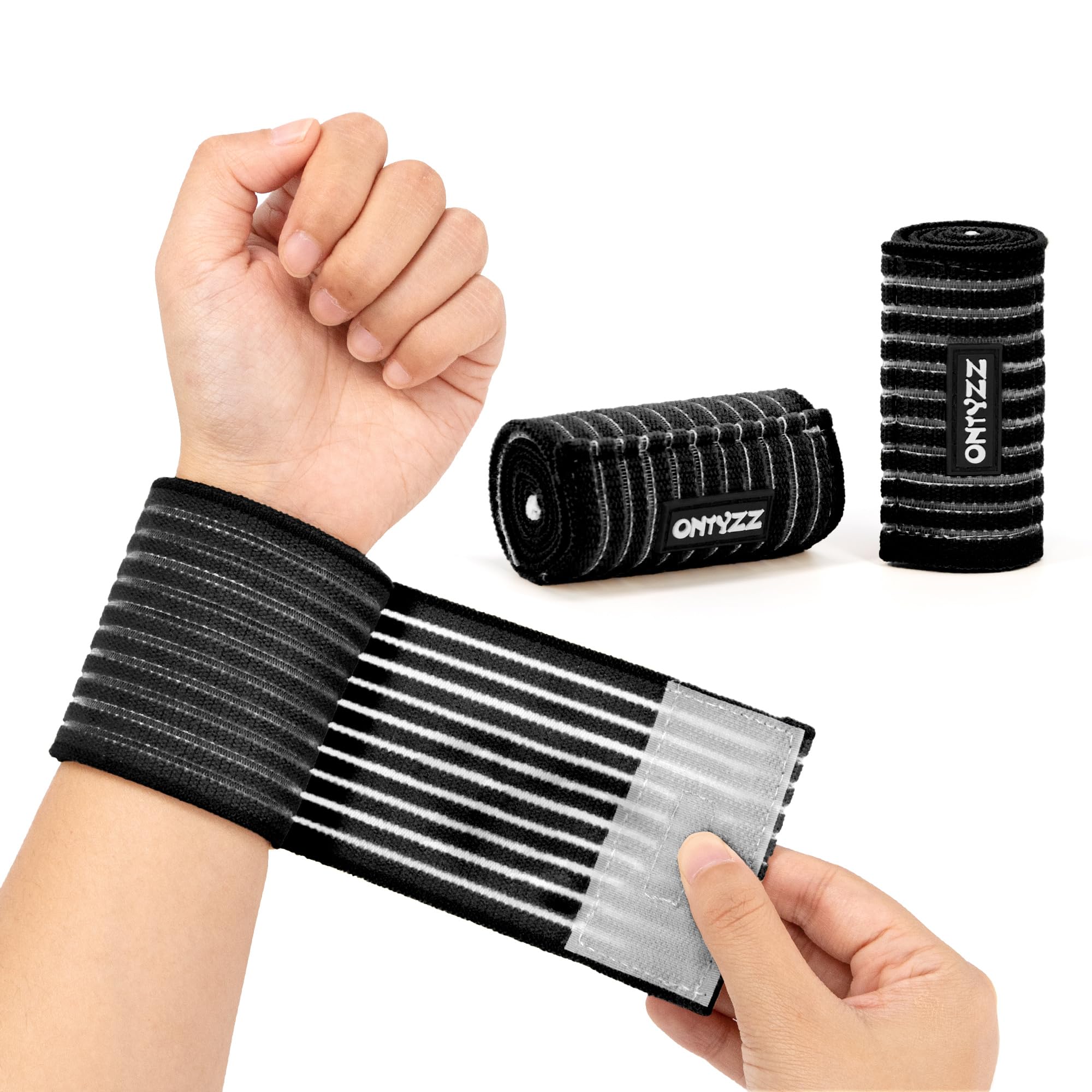 Photo 1 of ONTYZZ Adjustable finesse Compression Bandage Support Wraps Elastic Sports Knee Bands for Wrist, 2 Pieces 40cm(Black)