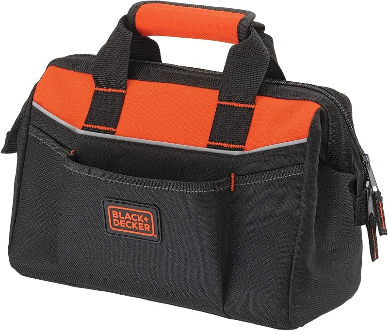BLACK+DECKER 12-Inch Wide Mouth Tool Bag Zippered Durable 600 Denier Fabric