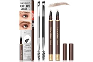 ESPOCE 2 Pack 4-Tip Microblading Eyebrow Pen with 2 Brow Brushes, Waterproof Vegan Formula Eyebrow Pencils for Women to Effortlessly Create Natural Hair-Like Strokes, All-Day Wear (Light Brown)