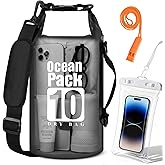 TILYMOL Dry Bag Waterproof, Roll Top Small Waterproof Backpack 10L, Floating Lightweight Bag with Water Proof Phone Pouch for Kayaking, Paddle Boarding, Boating, Fishing, Swimming