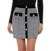 Allegra K Women's Tweed Plaid High Waist Button Decor Bodycon Elegant Office Mini Skirt
