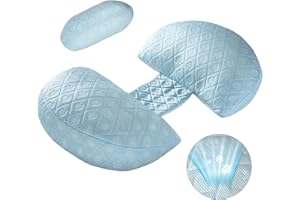 CZL Cooling Pregnancy Pillow for Sleeping, Full Body Pillow for Adults, with Cooling Pillow Cover, Side Sleeping Pillow, Maternity Pillow and Pregnancy Must Haves, Detachable & Adjustable, Light Blue