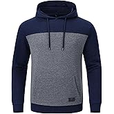 Yundobop Men's Pullover Hoodies Plaid Jacquard Long Sleeve Drawstring Hipster Casual Hooded Sweatshirts with Kanga Pockets