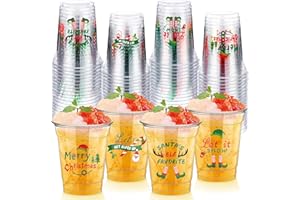FoldTier 50 Pcs Christmas Elf Cups 12 oz Elf Plastic Cups Clear Xmas Disposable Cups Christmas Theme Drinking Cups for Home Xmas Winter Holiday Theme Party Favors Kitchen Supplies Decoration (Elf)