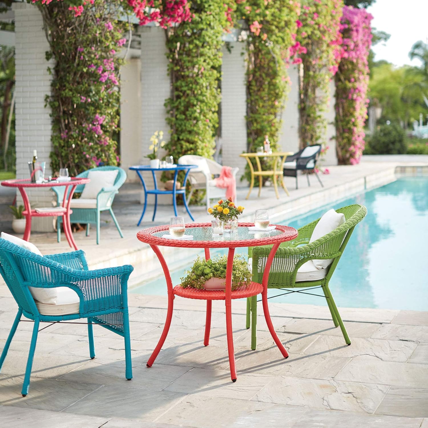 BrylaneHome Roma All-Weather Resin Wicker Bistro Table Patio Furniture, White: Furniture & Decor