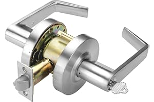 LYNN HARDWARE Commercial Door Lever Lock - Heavy-Duty Locking Door Handle, Designer Door Handles, Cylindrical Lever Lock, Non-Handed Grade 2 Door Handle, Satin Chrome, Storeroom Function
