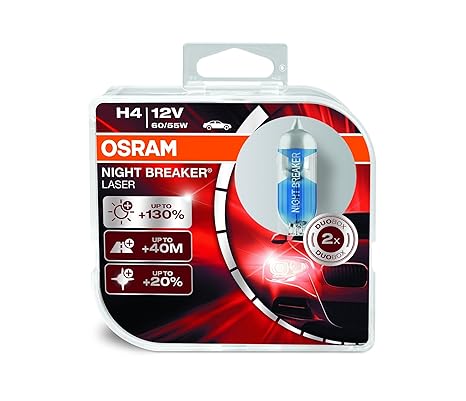 Osram 64193NBL-HCB NIGHT BREAKER LASER H4 Halogen Scheinwerferlampe, 12V, Duo Box, 2 Stück