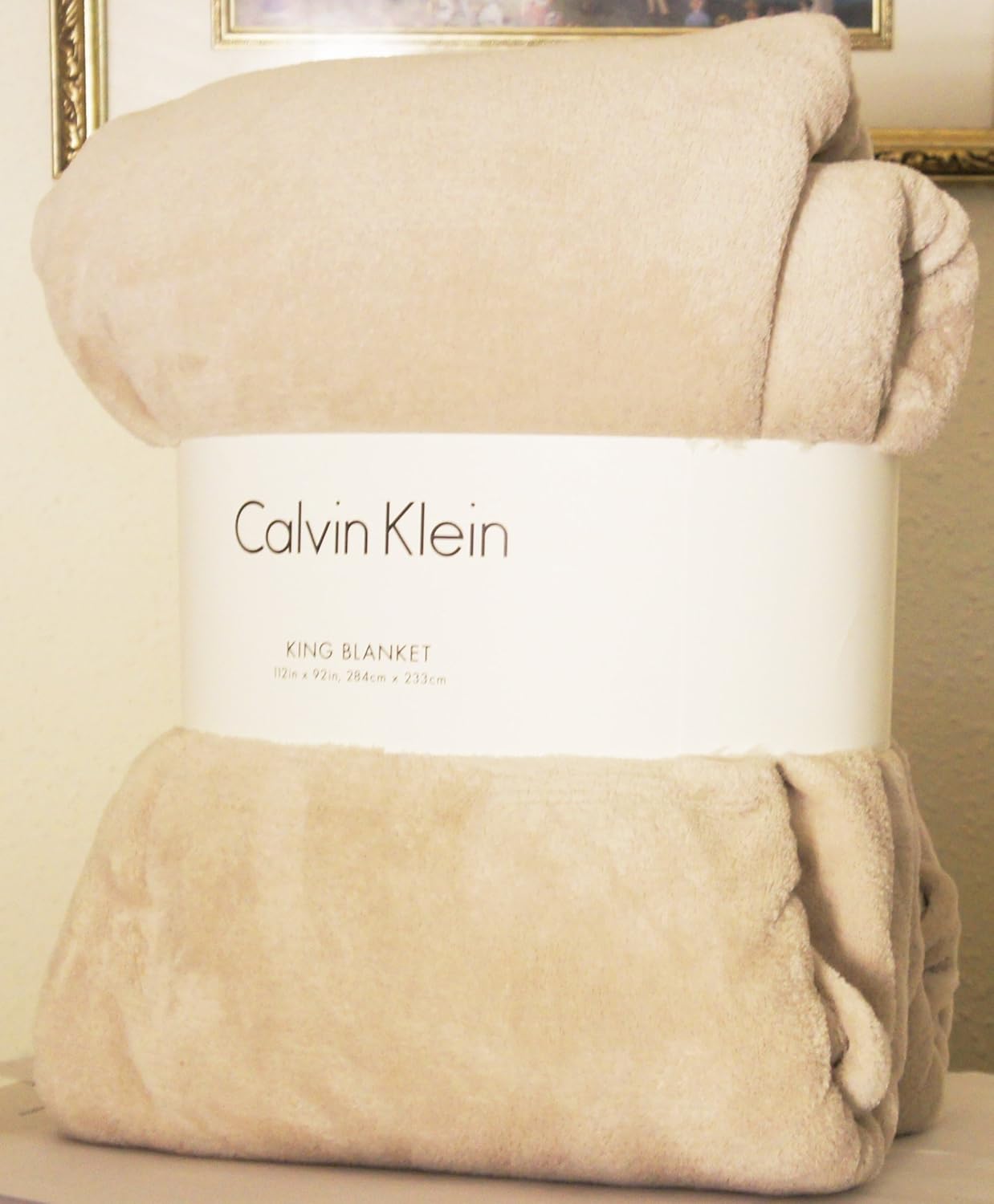 Calvin Klein Plush KING Size Blanket STRAW BLONDE Home