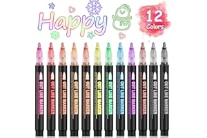 OUNIY Double Line Outline Markers 12 Colors Super Squiggles Glitter Markers Self Outline Metallic Markers, Doodle Shimmer Markers Drawing Pens for Christmas Greeting Card, Birthday Gift, DIY Art Crafts