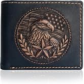 VANSH ARTS American Flag Leather Wallet for Men - 3D Embossed USA Bald Eagle With Star RFID Blocking Bifold, Western Vintage Slim Card Holder with ID Window (Black - With Coin Pocket)