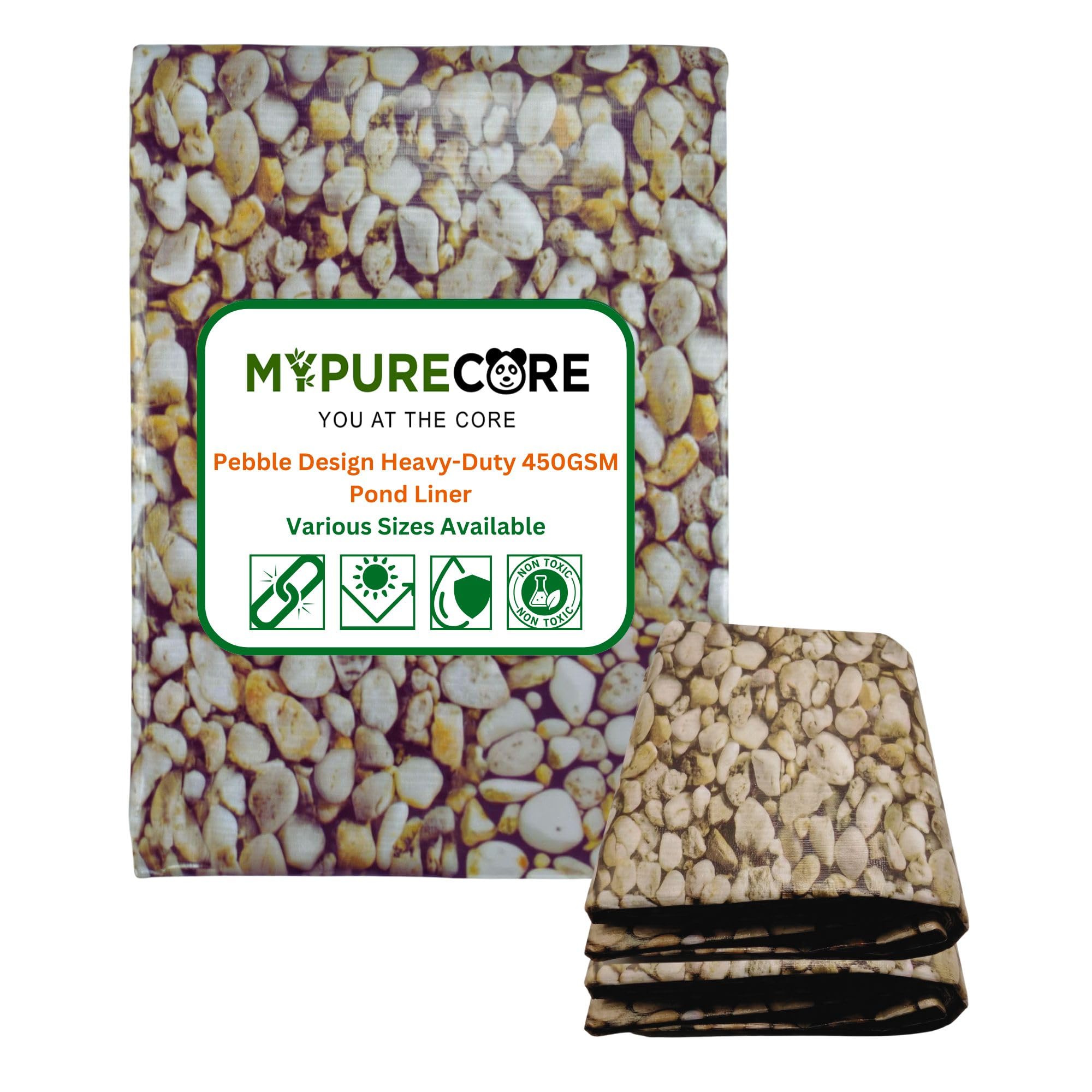 MYPURECORE Heavy-Duty 450GSM Pond Liner - Premium HDPE Liner with Pebble Design for Ponds, Waterfalls & Fountains – UV & Tear Resistant, Ideal for Garden Koi Ponds & Water Features (3m x 3m)