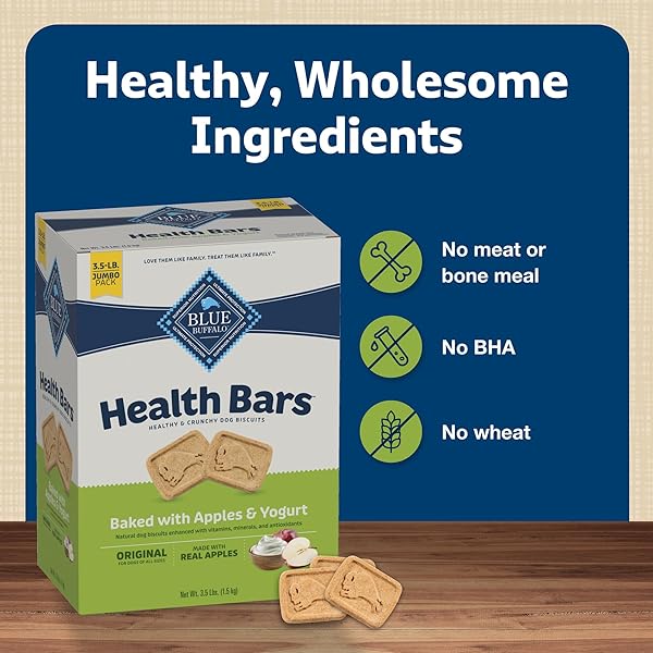 BLUE BUFFALO HEALTH BARS CRUNCHY DOG BISCUITS, OVEN-BAKED WITH NATURAL INGREDIENTS, APPLES & YOGURT, 3.5-LBS BOX