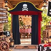 Preboun 70.9 Inch Pirate Party Decoration Banner Backdrop | Halloween Pirate Decoration, Pirate Door Curtain Prop with Skull and Crossbones, for Halloween Nautical Birthday Party Decor