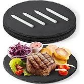 12 Inch 3 PCS Slate Cheese Board, Charcuterie Boards Natural Stone Plates | Gourmet Serving Platters Laser Engraving Blanks for Meat, Fruit, Appetizers, Sussi, Party, Wedding, Gifts, Round, Black