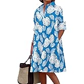 Medlor Shirt Dresses for Women 2025 Summer Long Sleeve Casual Plus Size Floral Printed Beach Vacation Dress with Pockets