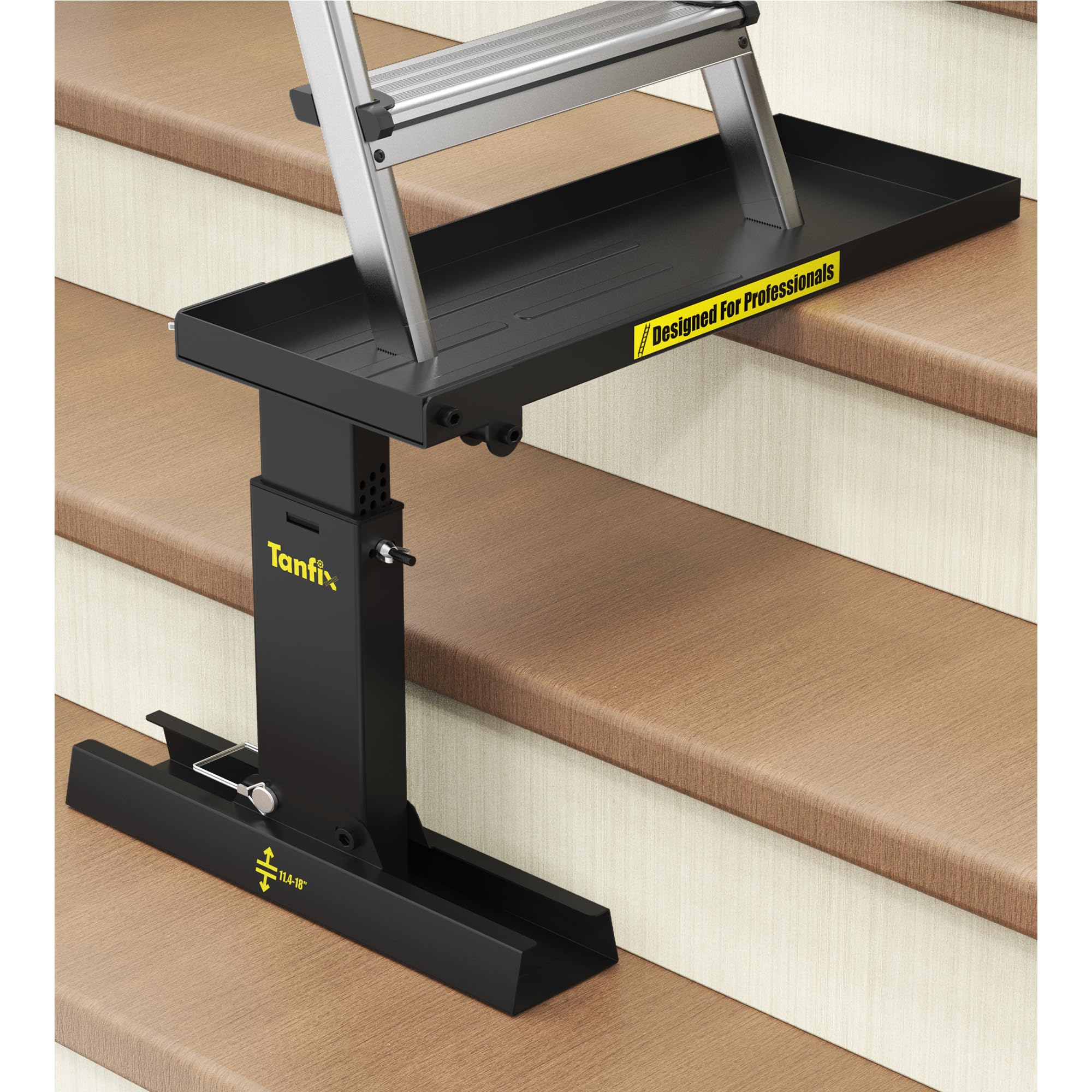 Photo 1 of Tanfix Foldable | Heavy-Duty Ladder Extender Pro, High Strength Steel Material Design Ladder Extension Pro for Stairs w/Non-Slip Mat, 11.4-18" Adjustable Height, Applicable Ladder Feet Spacing 25"
