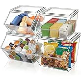 4 Pcs Clear Plastic Storage Bins with Lids Stackable Pantry Storage Organizer Kitchen Cabinet Organizers Ideal Containers for Coffee Pod Tea Sugar Bag Cabinet Home(Large)
