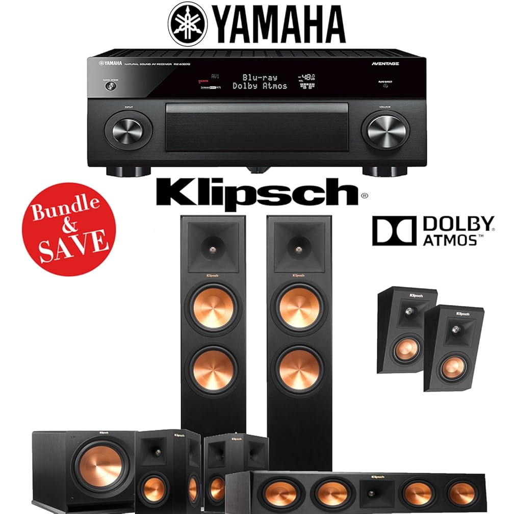 Klipsch RP-280FA 5.1.2-Ch Reference Premiere Dolby Atmos Home Theater Package with Yamaha AVENTAGE RX-A3070BL 11.2-Channel Network AV Receiver