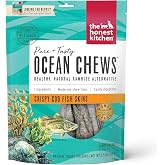 The Honest Kitchen Ocean Chews Crispy Cod Fish Skins Dog Treats, Human Grade Single Ingredient Dehydrated Fish Dog Chews for Large Dogs, High Protein Rawhide Alternative for Skin Coat, 5.5 oz