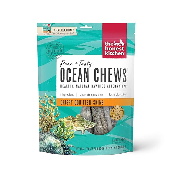 THE HONEST KITCHEN HUMAN GRADE OCEAN CHEWS CRISPY COD FISH SKINS DOG TREATS, 5.5 OUNCES