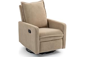 Fachmaih 360° Swivel Rocking Chair Nursery Glider Recliner Nursery Chair Manual Swivel Rocker Recliner with High Backrest Armchair Comfy Side Modern Chair for Living Room (Light Brown)