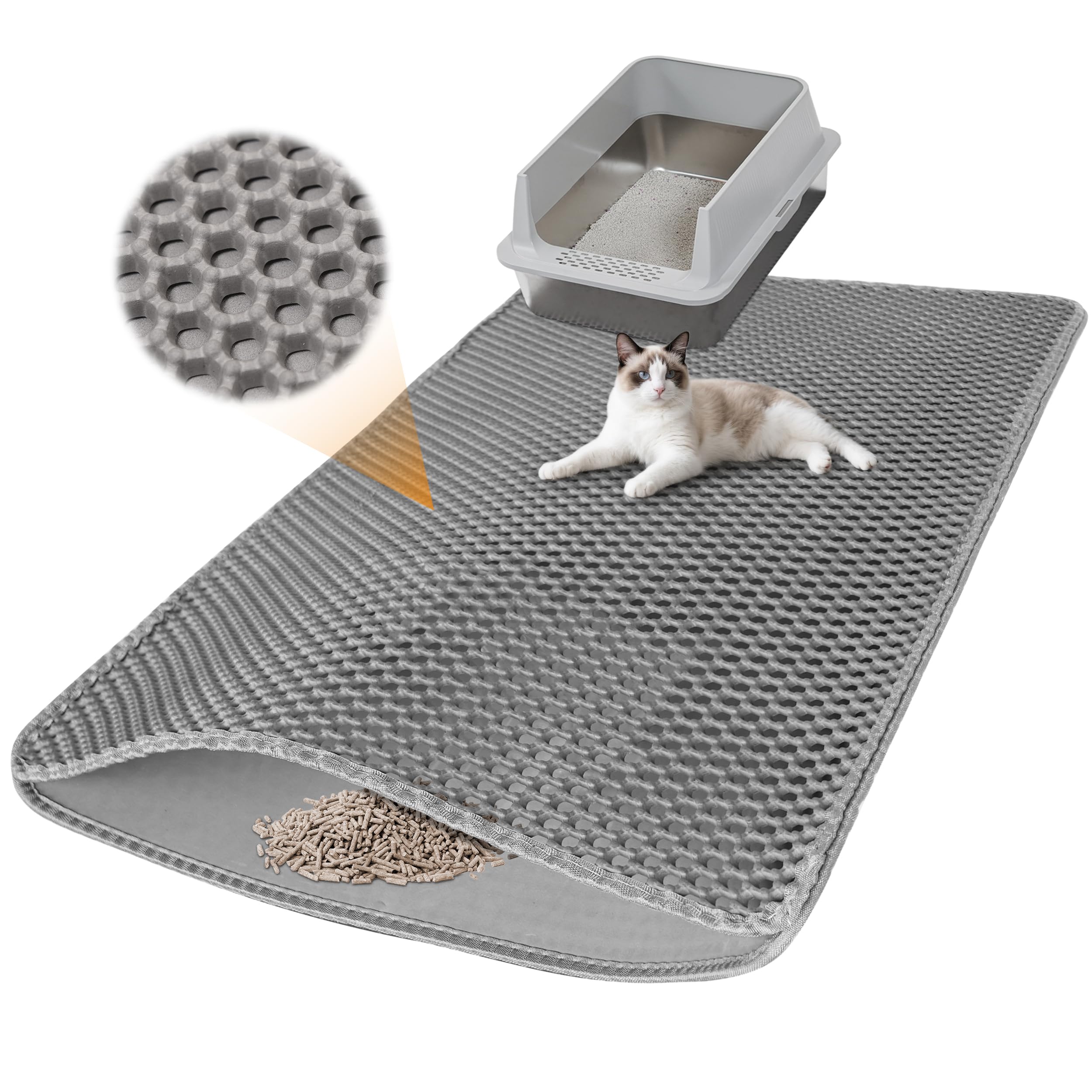 Photo 1 of Anywish Large Cat Litter Mat for Litter Box, 47"×27.5" Double Layer Trapping Mat, Non-Slip Water Proof Kitty Litter Pad, Grey